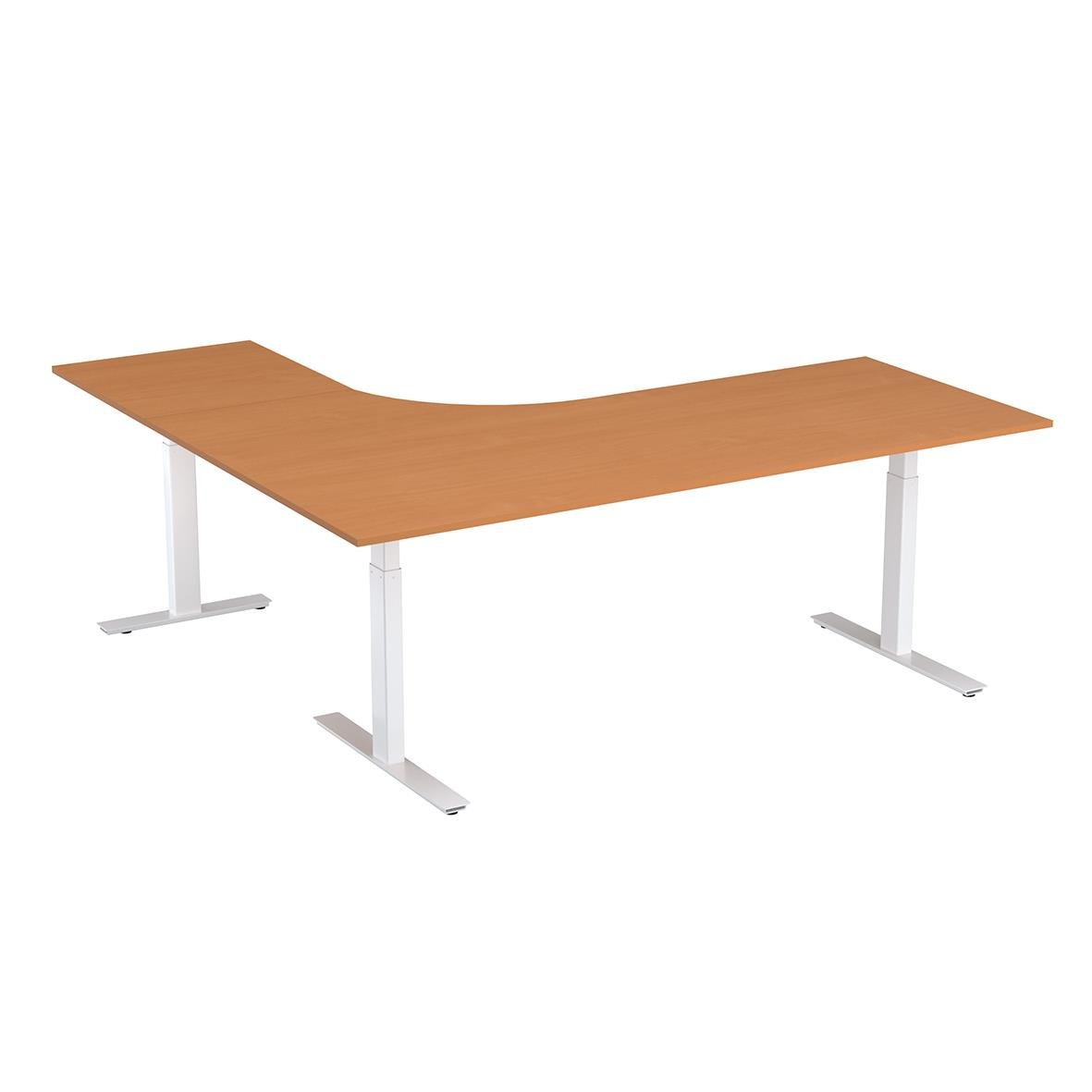 " och sänkbart skrivbord med träskiva och vita ben, storlek 2000x1800"