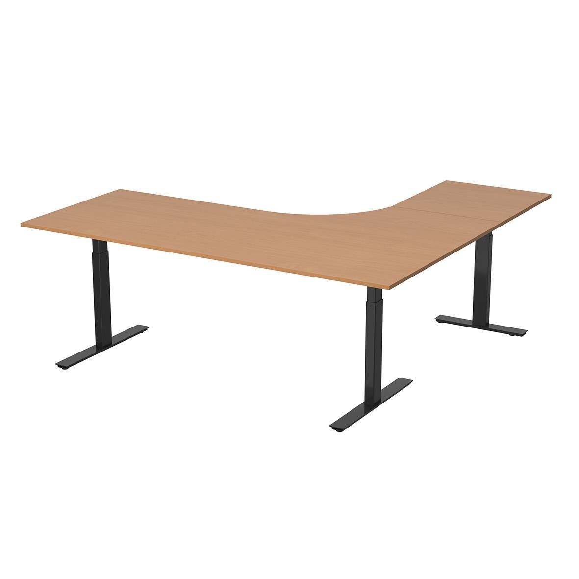 Höj- och sänkbart skrivbord med träskiva och svart underrede, vänster bok, 2000x1800 mm