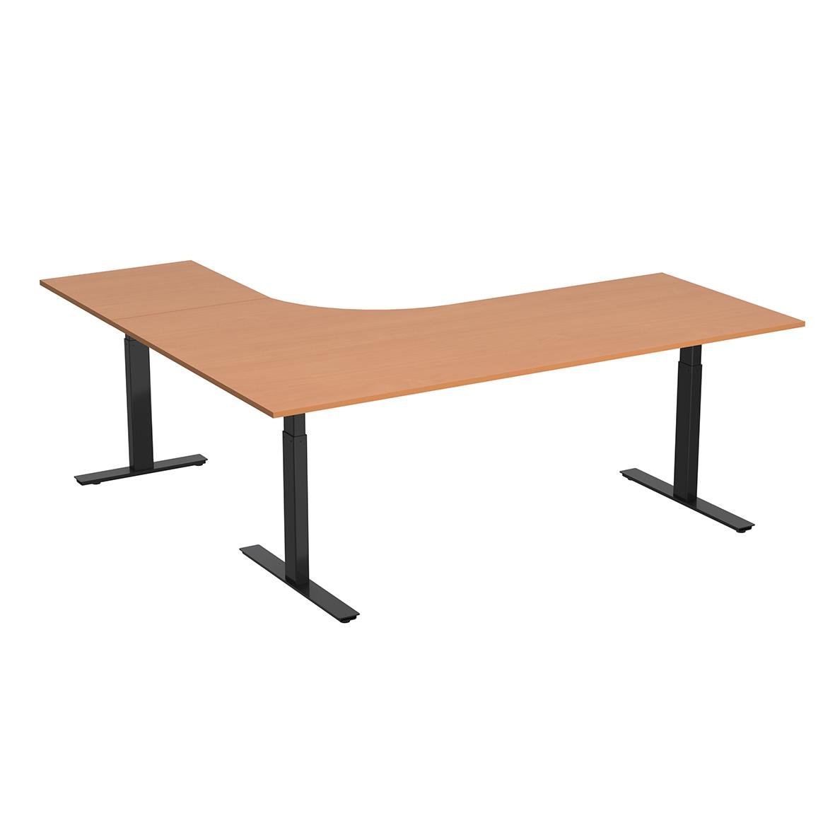 Höj- och sänkbart skrivbord i trä med svart stativ, mått 2000x1800 mm