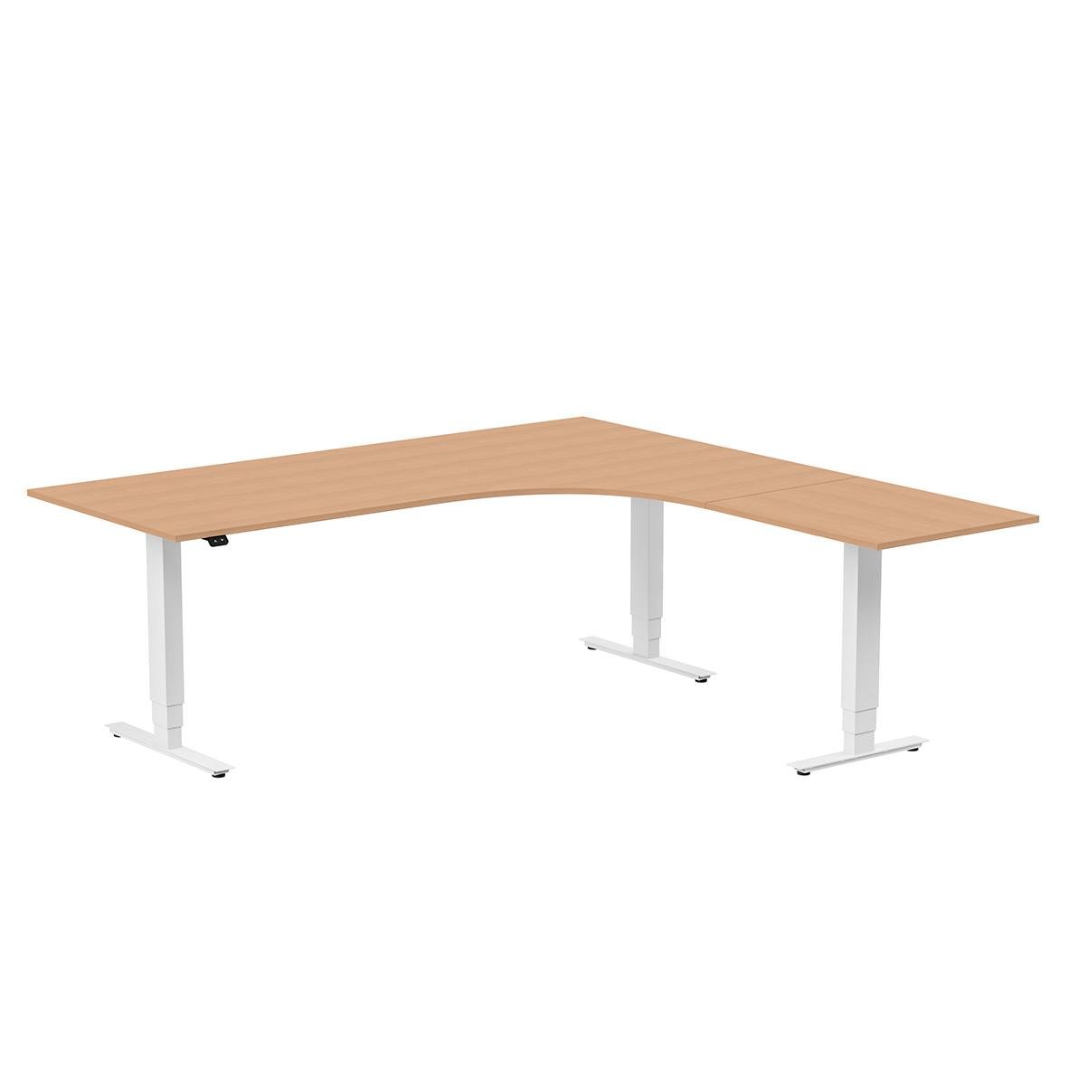 Höj- och sänkbart skrivbord med träskiva och vita ben, 2000x2000mm, för kontor eller arbetsplats