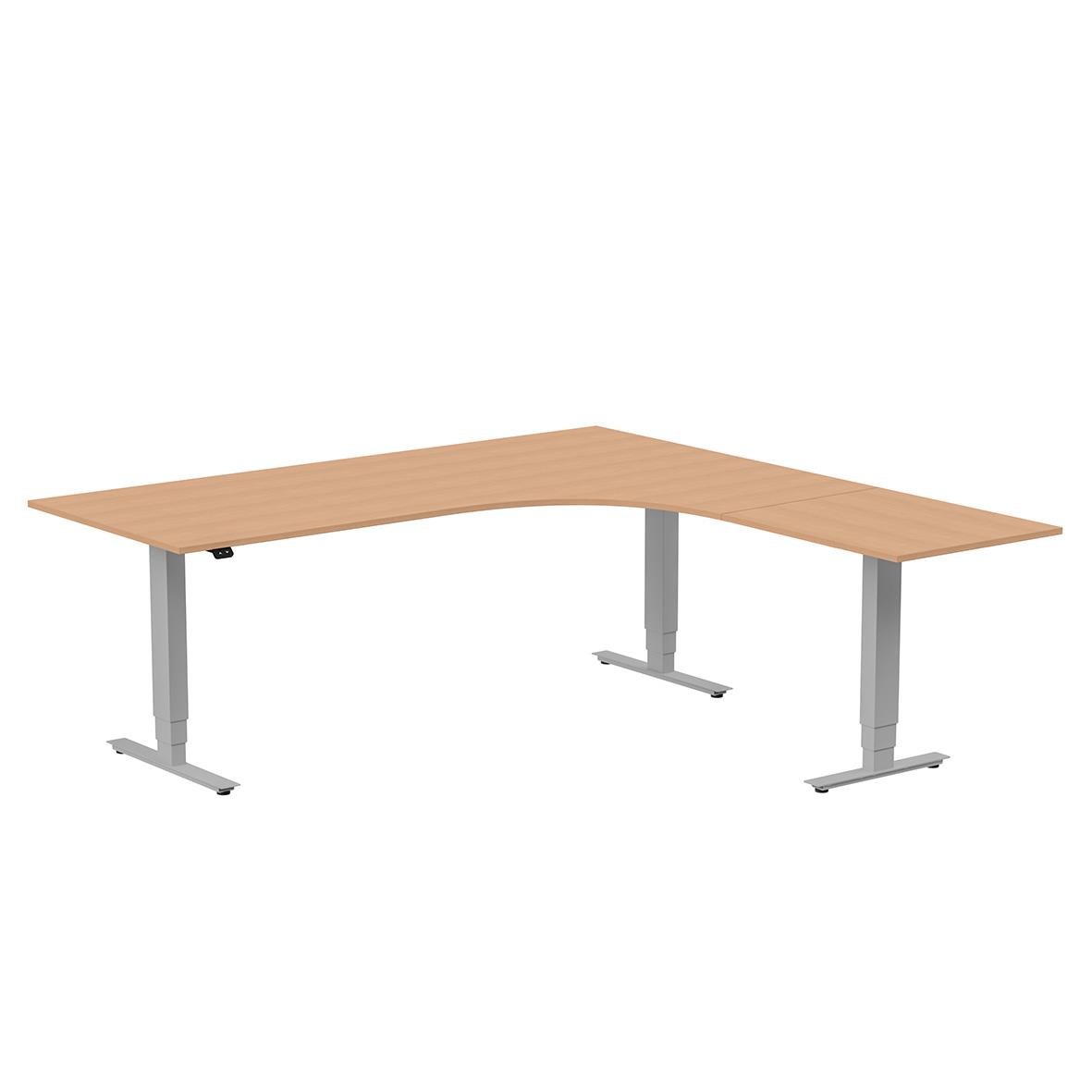 Höj- och sänkbart skrivbord med träskiva och silverfärgade ben, 2000x2000mm