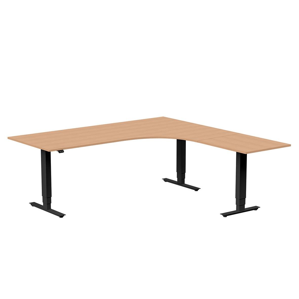 Höj- och sänkbart skrivbord med träskiva och svarta ben, mått 2000x2000mm, för kontor eller arbetsplats