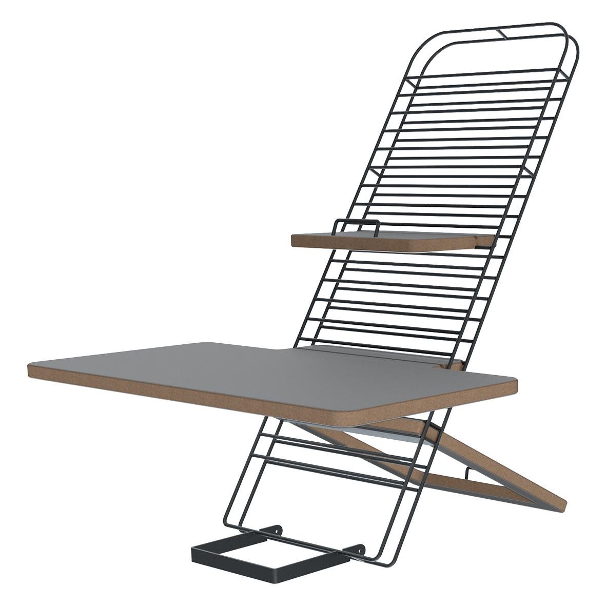 Portabelt svart ståbord med justerbar lutning och träskiva, idealiskt för arbete eller avkoppling