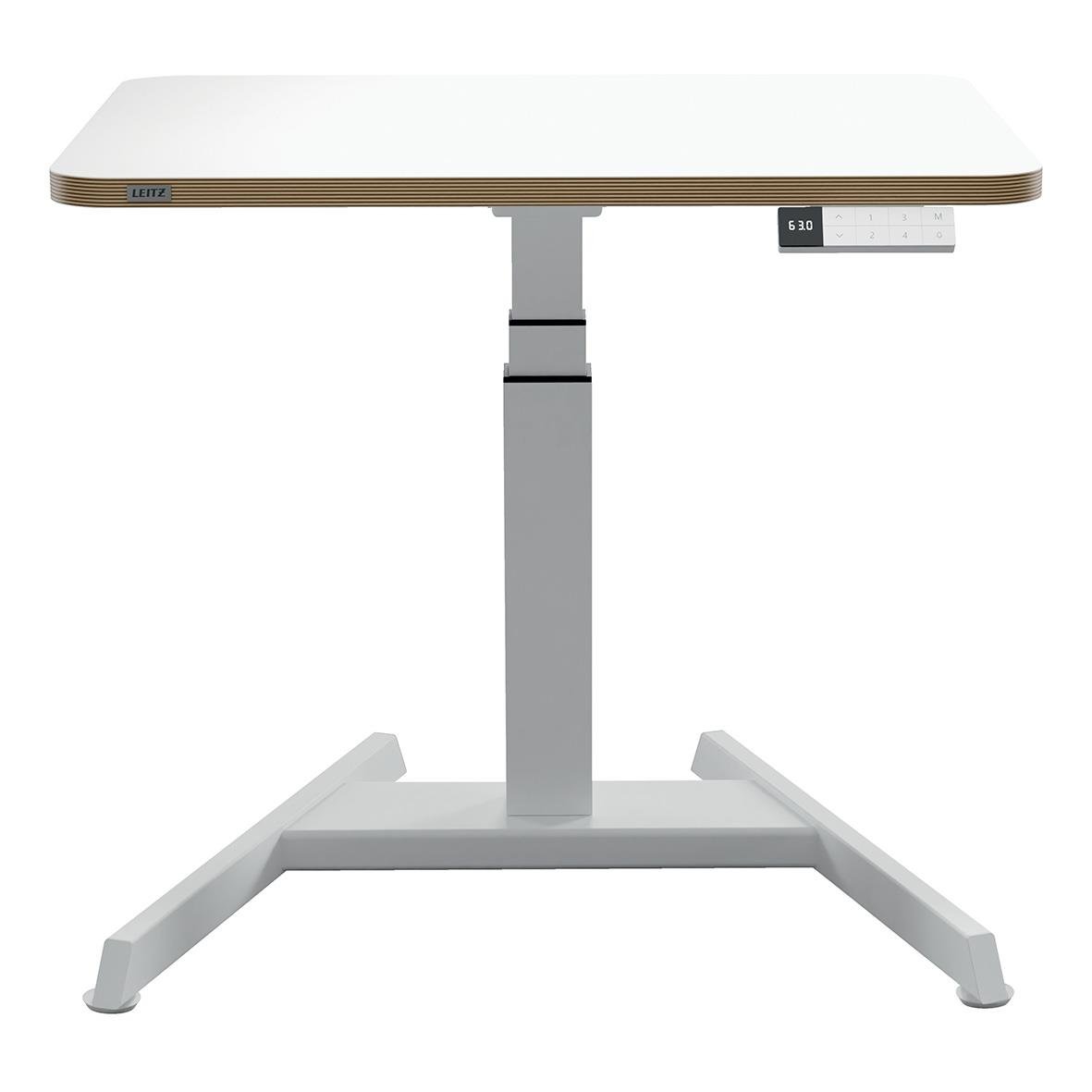 Höj- och sänkbart skrivbord i vitt med träkant och elektrisk justering, storlek 80x60cm