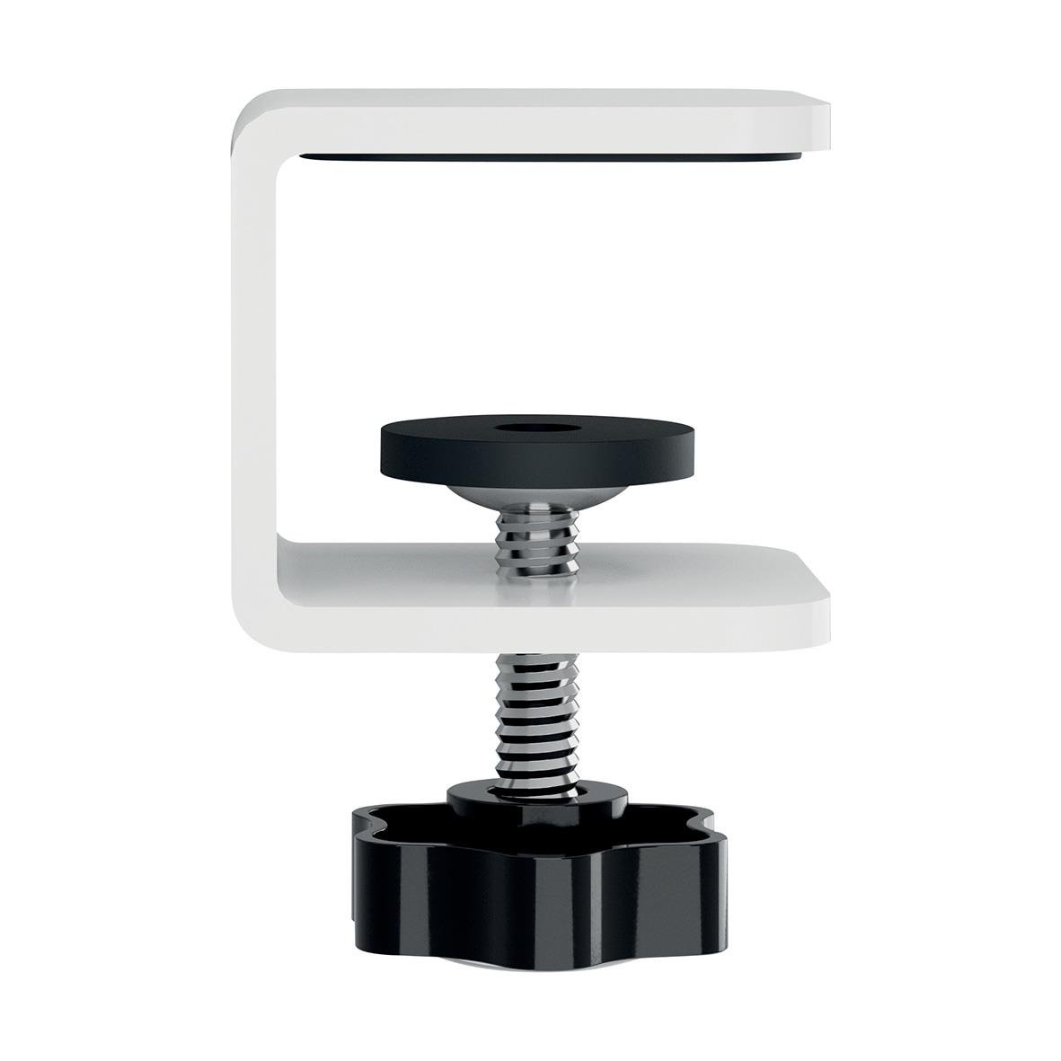 Vit desk organiser med svart justerbar klämma och tillbehör, 42x25cm