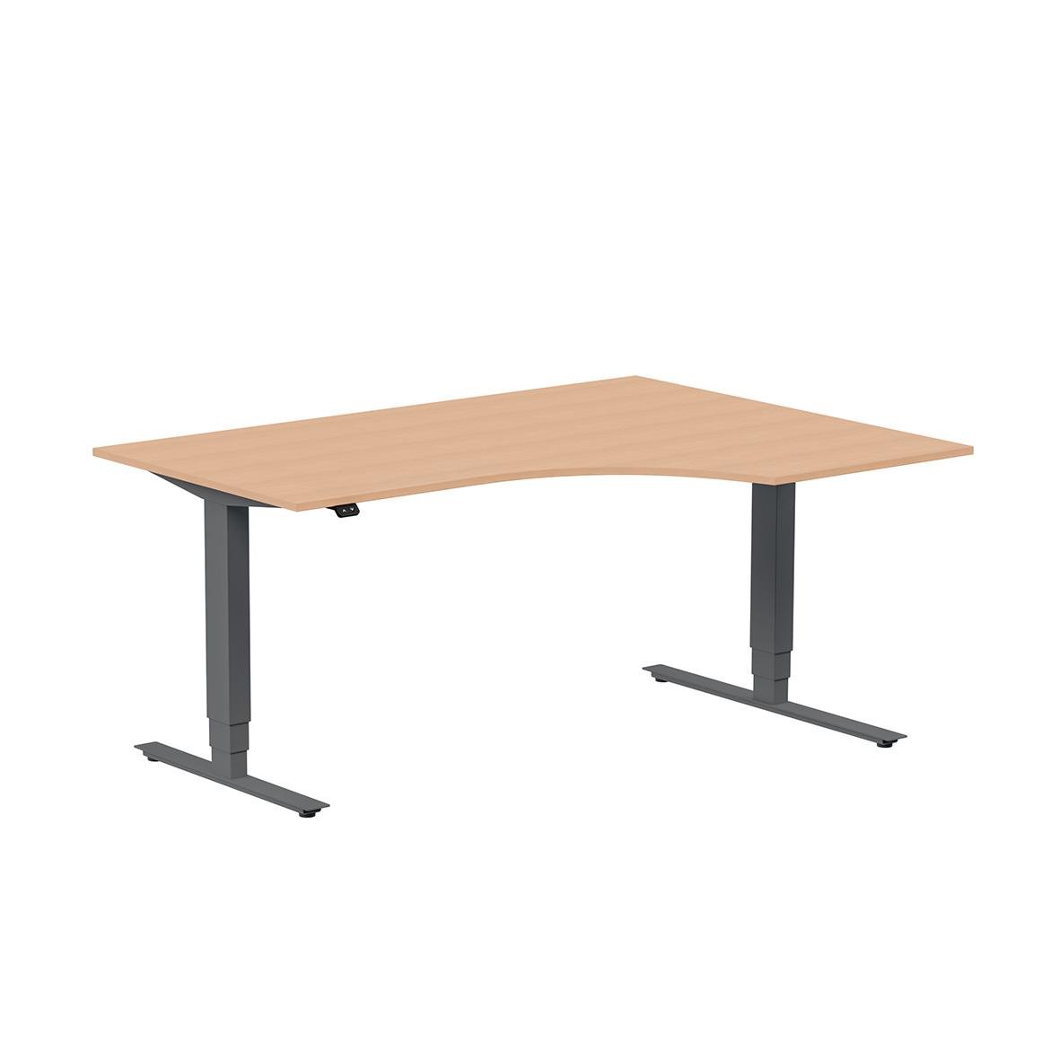 Höj- och sänkbart skrivbord med träskiva och svarta ben, mått 1600x1200mm, i antracit