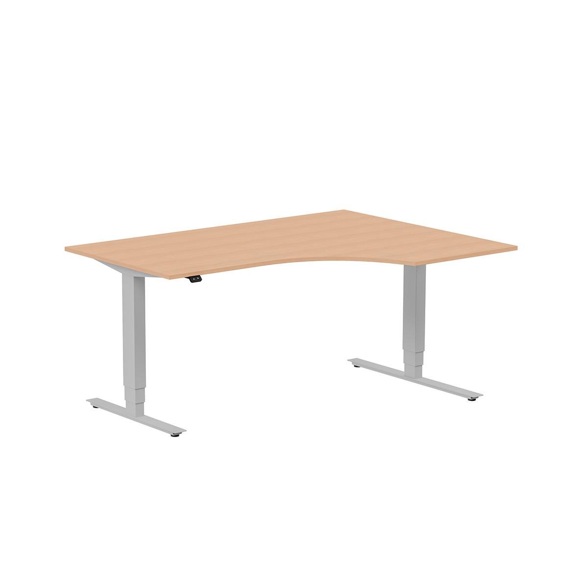 Höj- och sänkbart skrivbord med träskiva och silverfärgade ben, mått 1600x1200mm