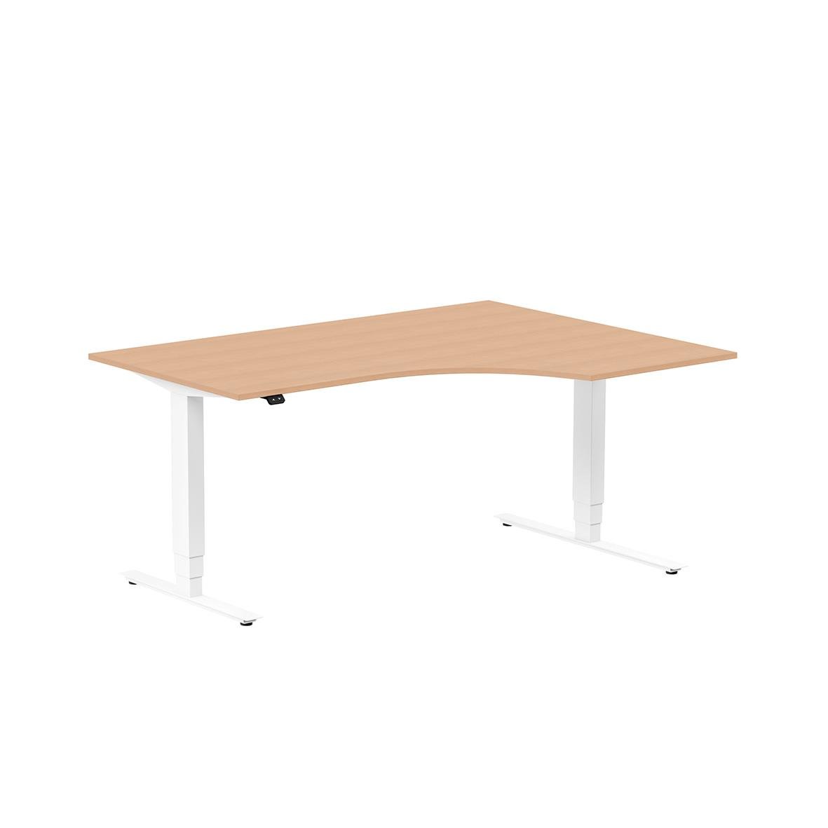 Höj- och sänkbart skrivbord med träskiva i bok och vit färg, 1600x1200mm, höger layout