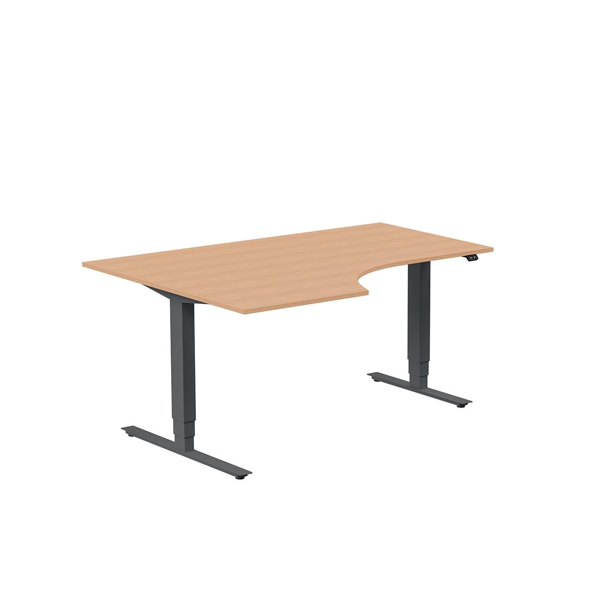 Höj- och sänkbart skrivbord med träskiva, vänster bok, antracit, 1600x1200mm