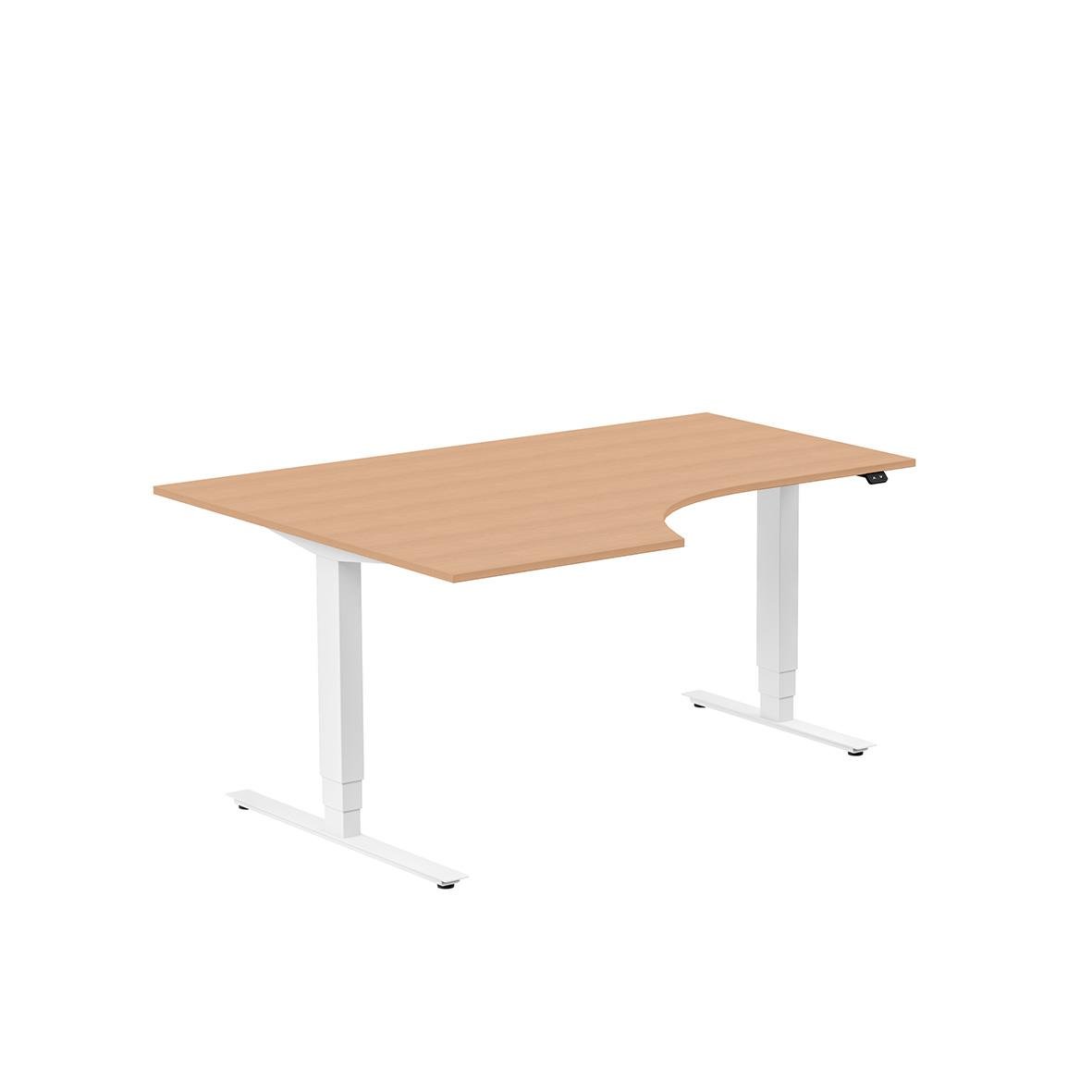 Höj- och sänkbart skrivbord med träskiva i bokfärg och vit ram, 1600x1200mm