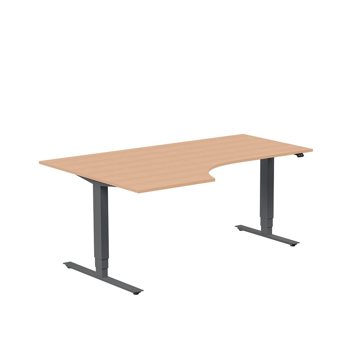 Höj- och sänkbart skrivbord med träskiva och svarta ben, vänster bok, 1800x1200mm