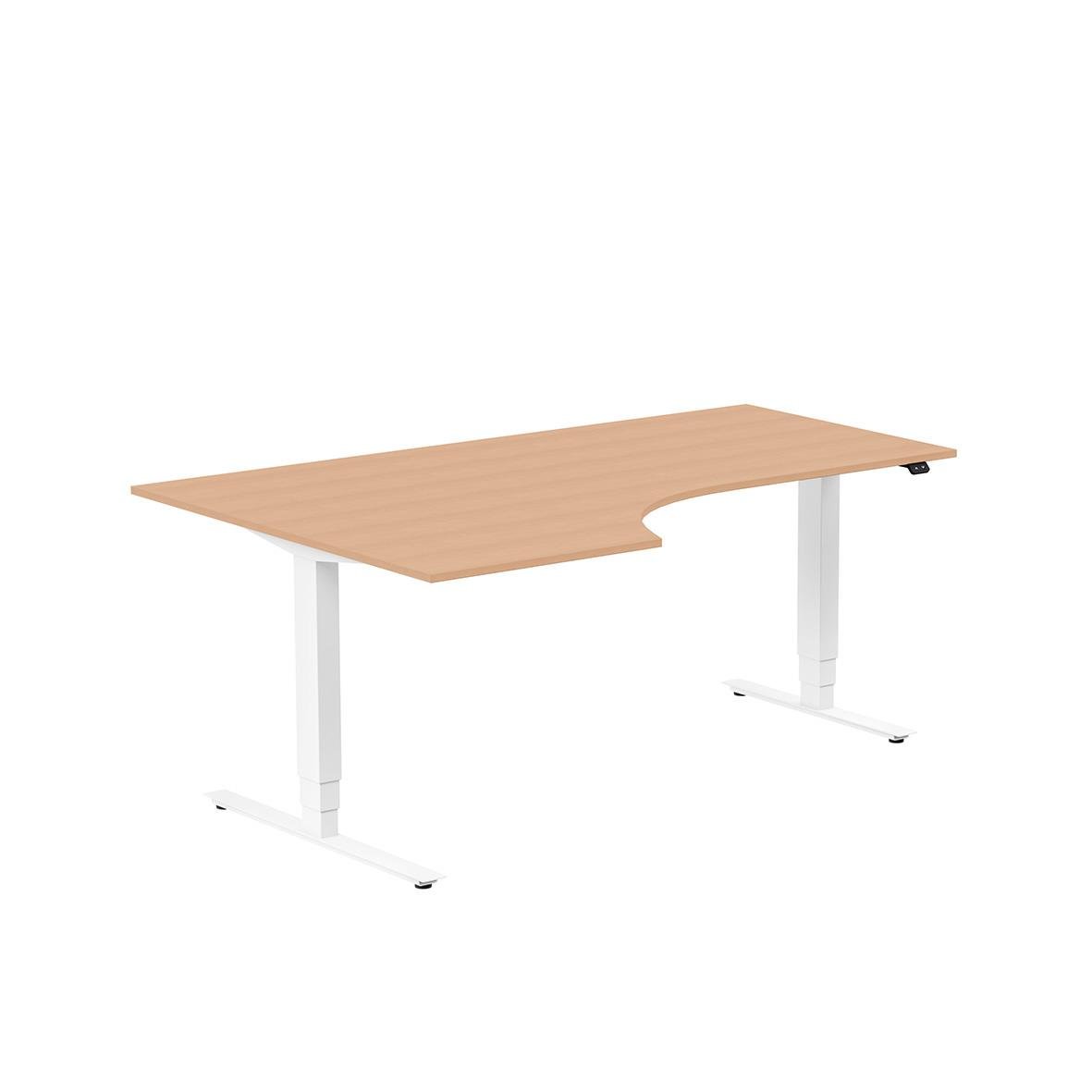 Höj- och sänkbart skrivbord med träskiva och vita ben, vänster bok, 1800x1200mm