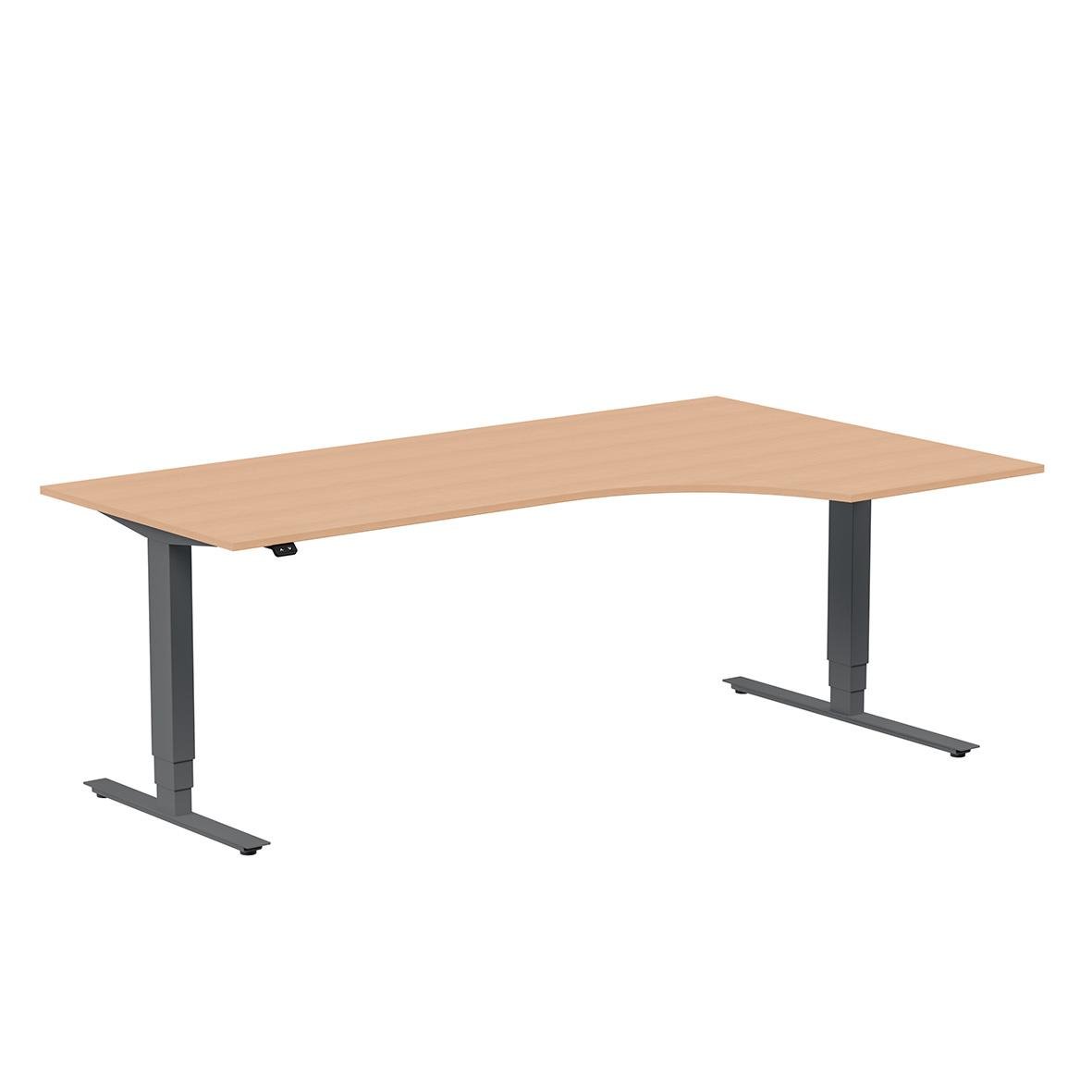Höj- och sänkbart skrivbord med träskiva och svarta ben, mått 2000x1200mm