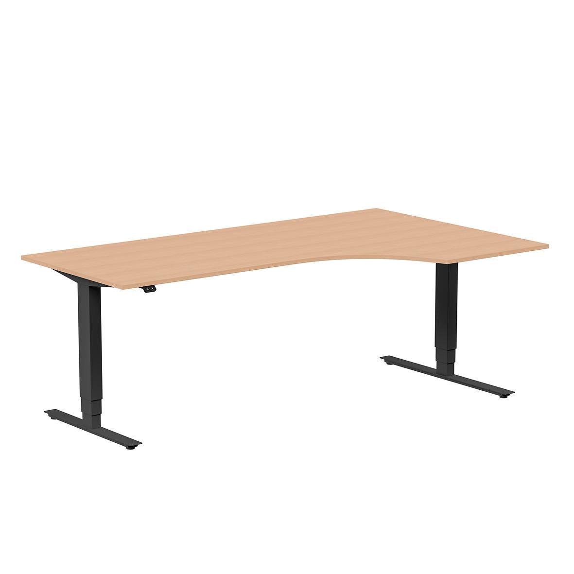 Höj- och sänkbart skrivbord med träskiva och svarta ben, mått 2000x1200mm