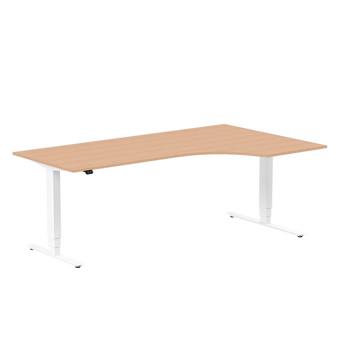 Höj- och sänkbart skrivbord med träskiva och vita ben, mått 2000x1200mm