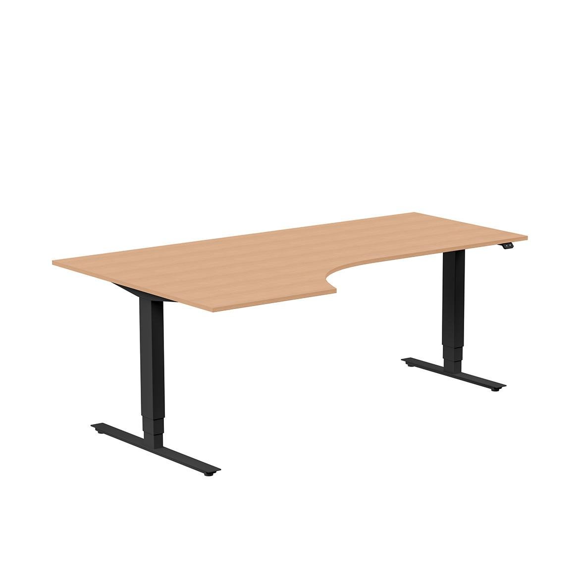 Höj- och sänkbart skrivbord med träskiva och svarta ben, vänster bok, storlek 2000x1200mm