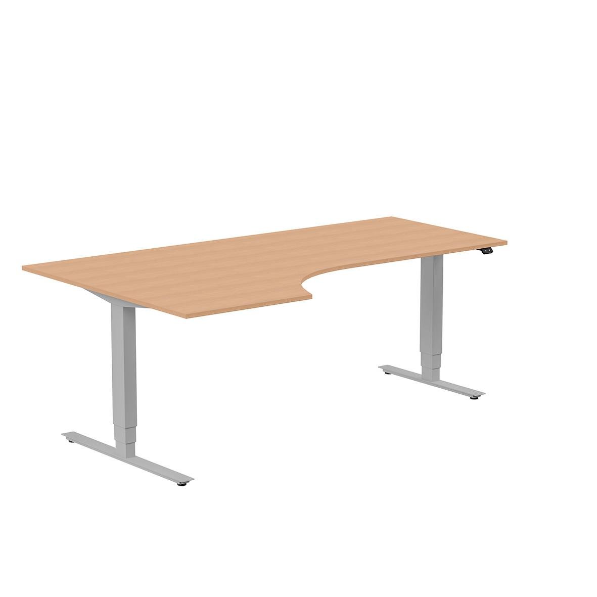 Höj- och sänkbart skrivbord med träskiva och silverfärgade ben, vänster bok, storlek 2000x1200mm
