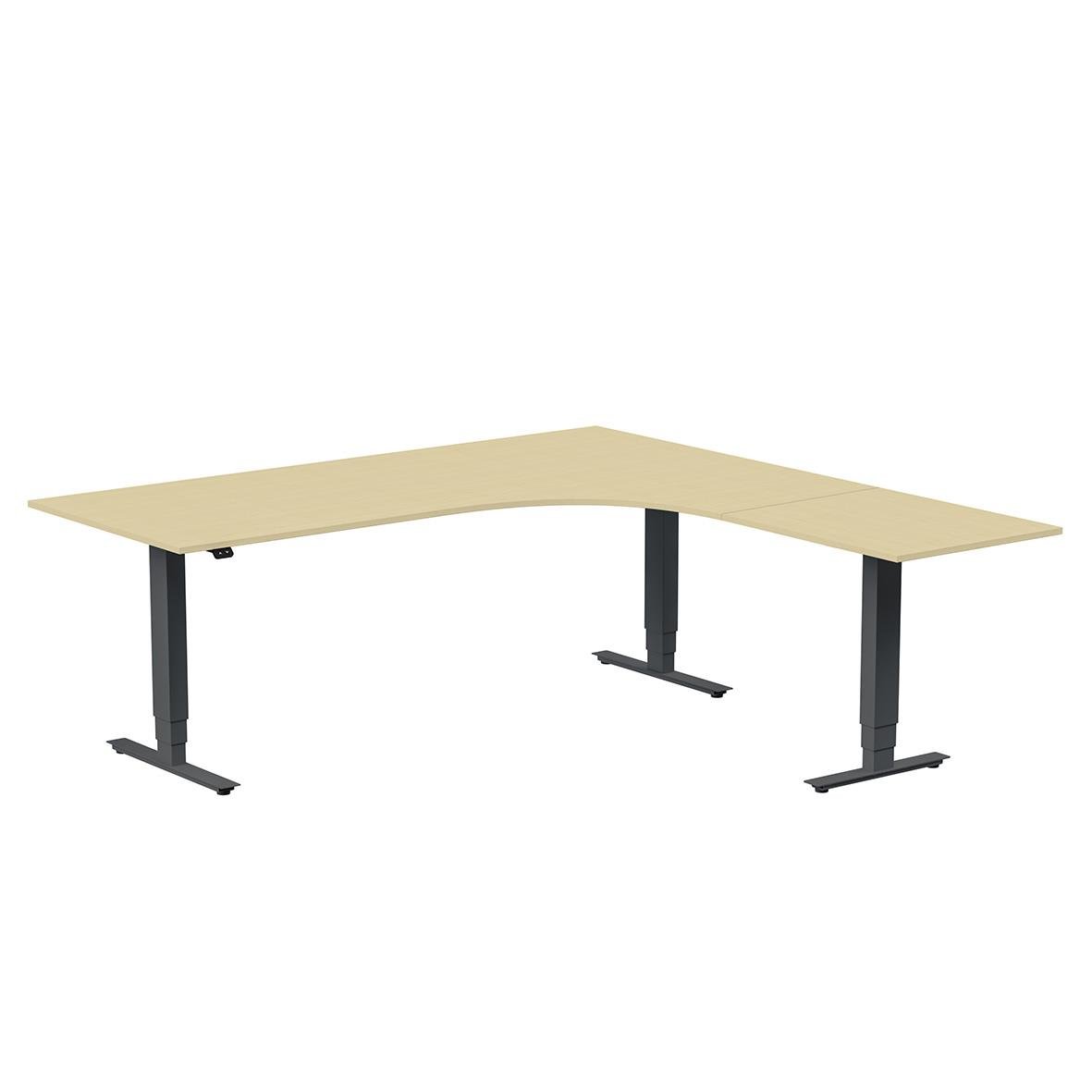 Höj- och sänkbart skrivbord i björk och antracit, 1800x1800mm, höger.