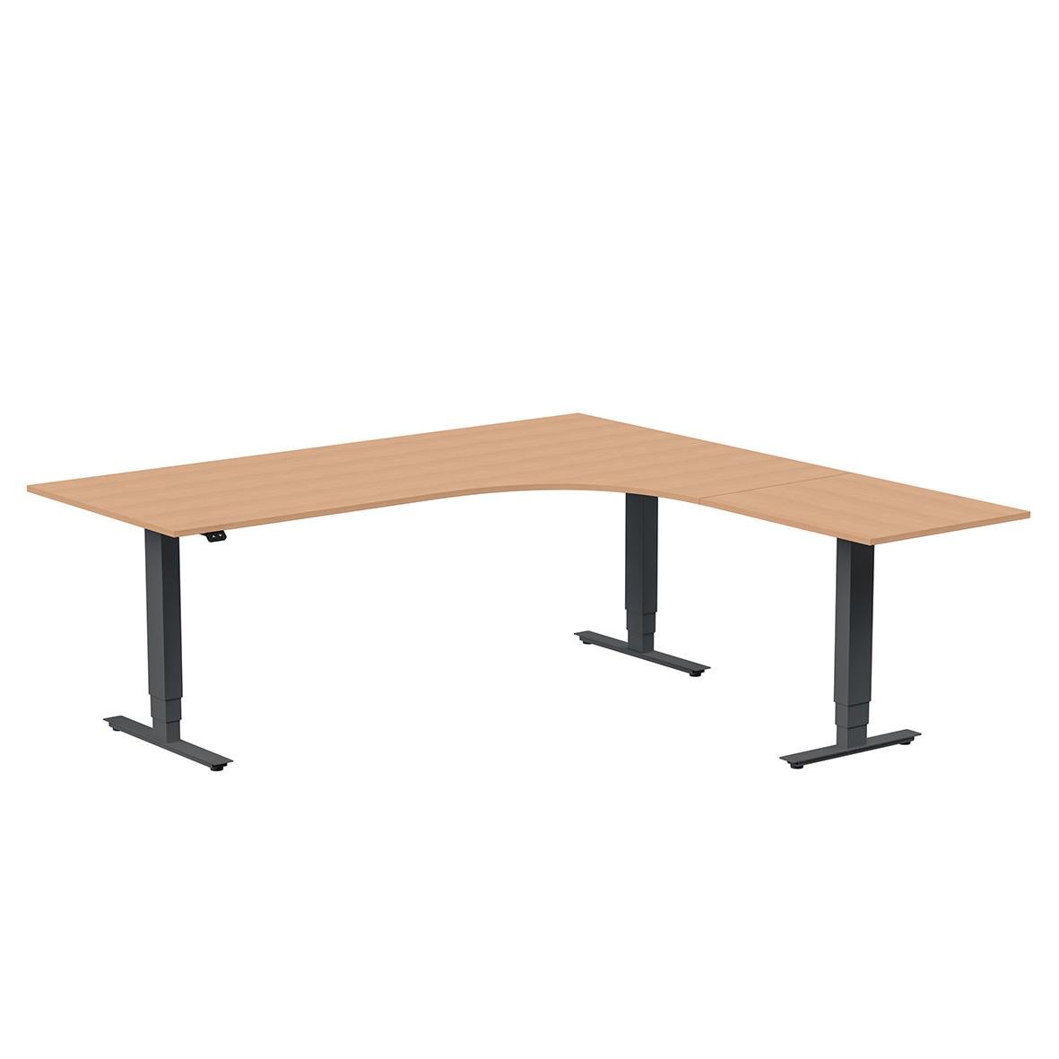 Höj- och sänkbart skrivbord med träskiva och svarta ben, mått 2000x1800mm, i antracit