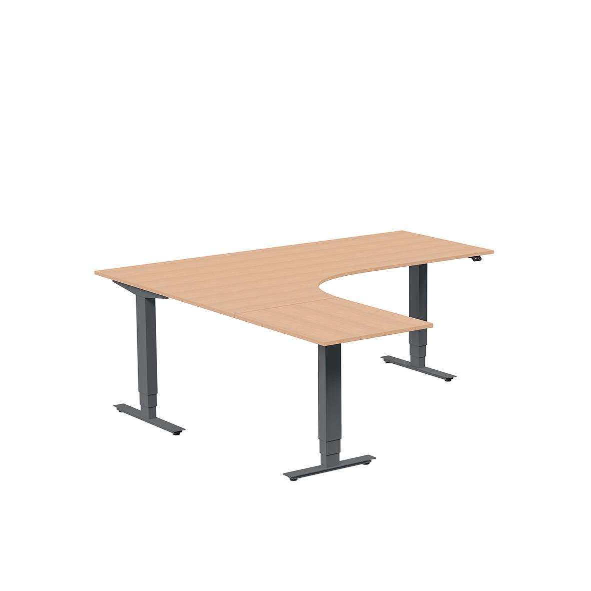 Höj- och sänkbart skrivbord med vänster bokskåp i antracit, storlek 2000x2000mm