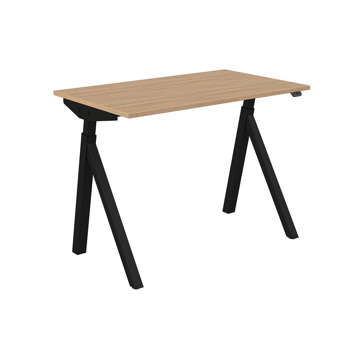 Höj- och sänkbart skrivbord med träskiva och svarta ben, mått 1000x600mm