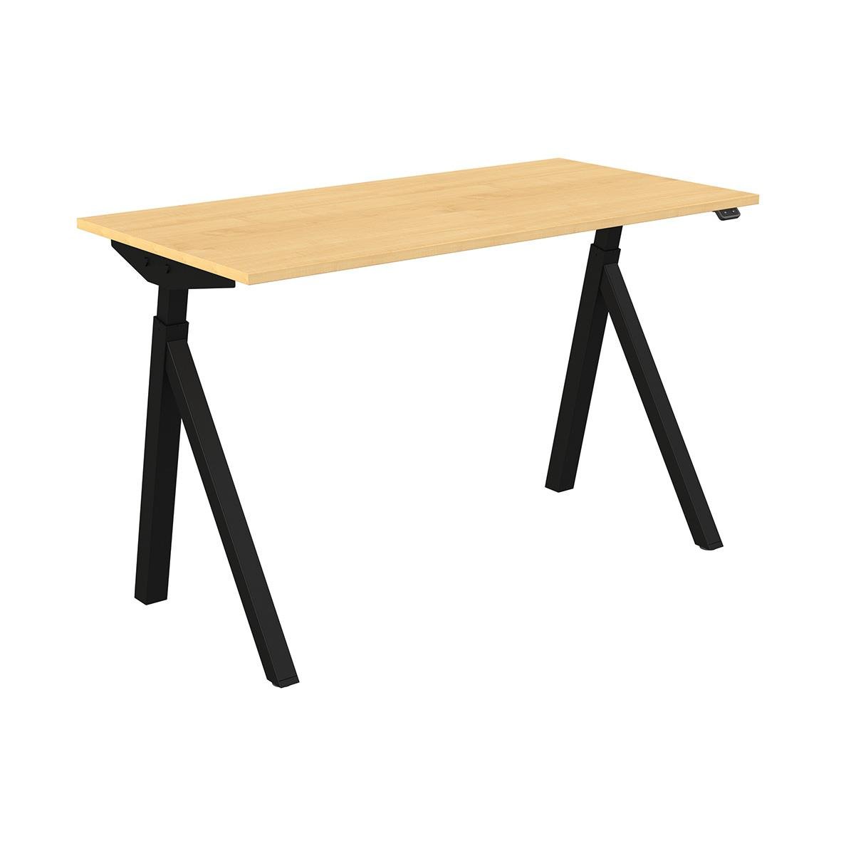 Höj- och sänkbart skrivbord med träskiva och svarta ben, mått 1200x600mm