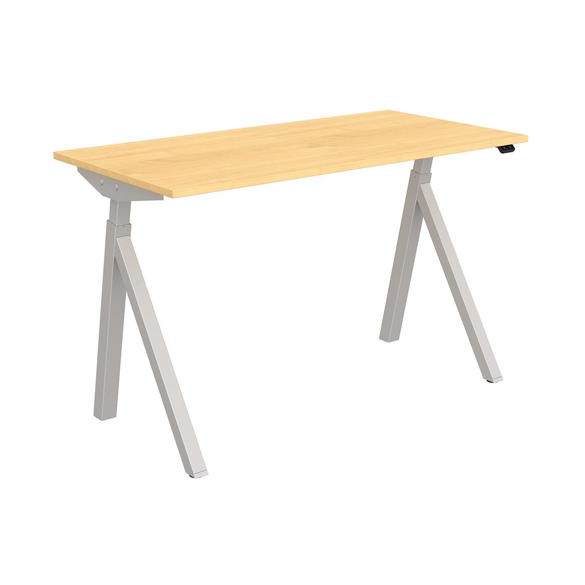 Höj- och sänkbart skrivbord med träskiva och silverfärgade ben