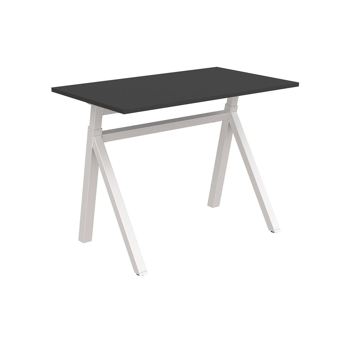 Höj- och sänkbart skrivbord med mörkgrått bordsskiva och vita ben, mått 1000x600mm