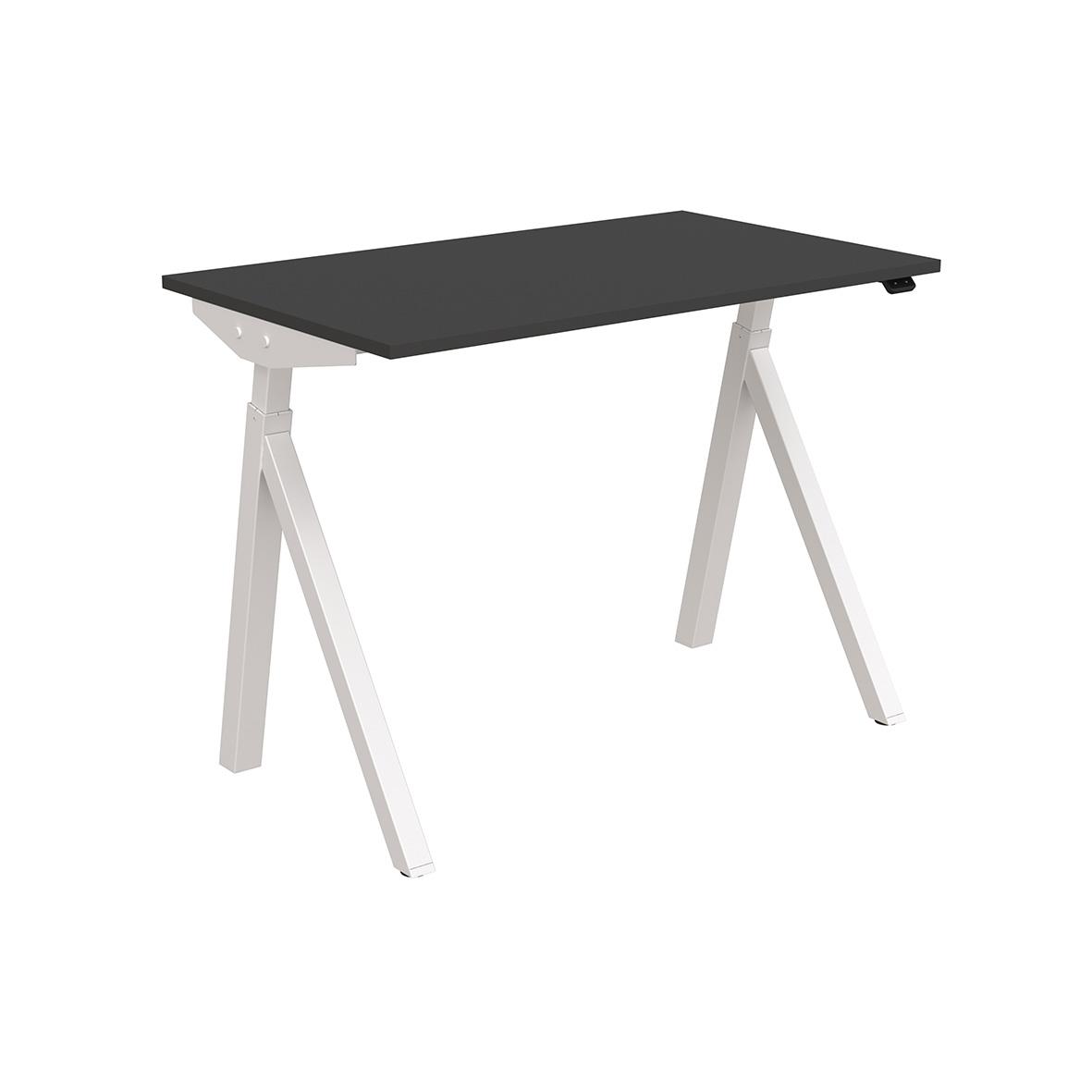 Höj- och sänkbart skrivbord Lanab El med mörkgrått bordsskiva och vita ben, mått 1000x600mm