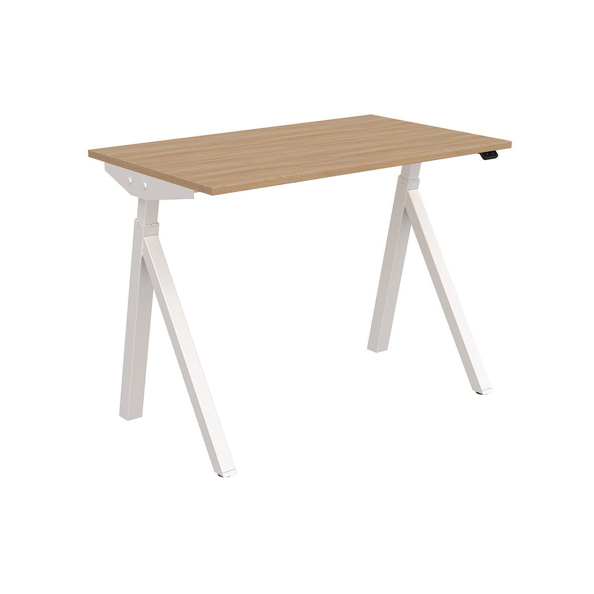Höj- och sänkbart skrivbord med träskiva och vita ben, mått 1000x600mm