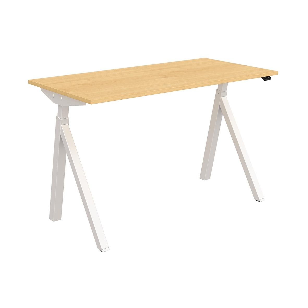 Höj- och sänkbart skrivbord med träskiva och vita ben
