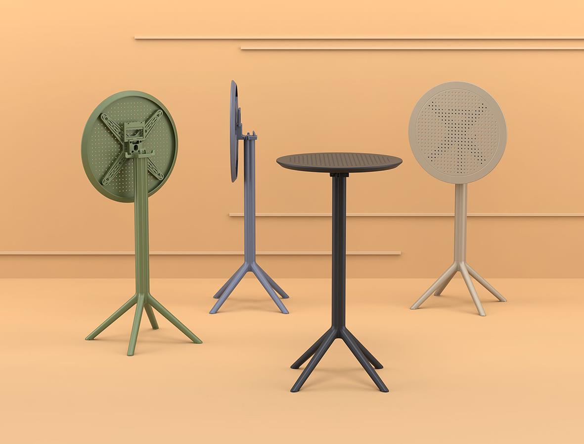 Fällbart svart barbord Sky med diameter 600 mm och tre olika ställningar