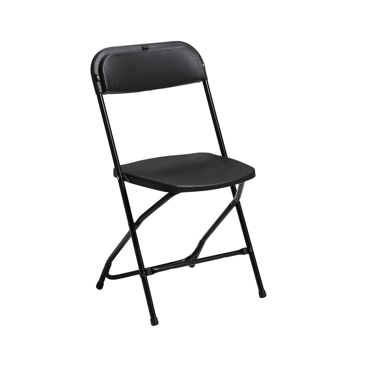 Tre hopfällbara stolar i svart vitt och grått