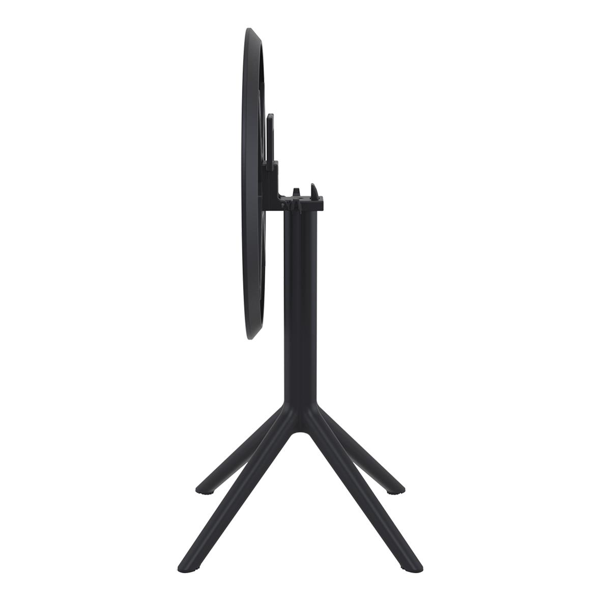 Fällbart svart cafébord Sky med diameter 600 mm sett från sidan