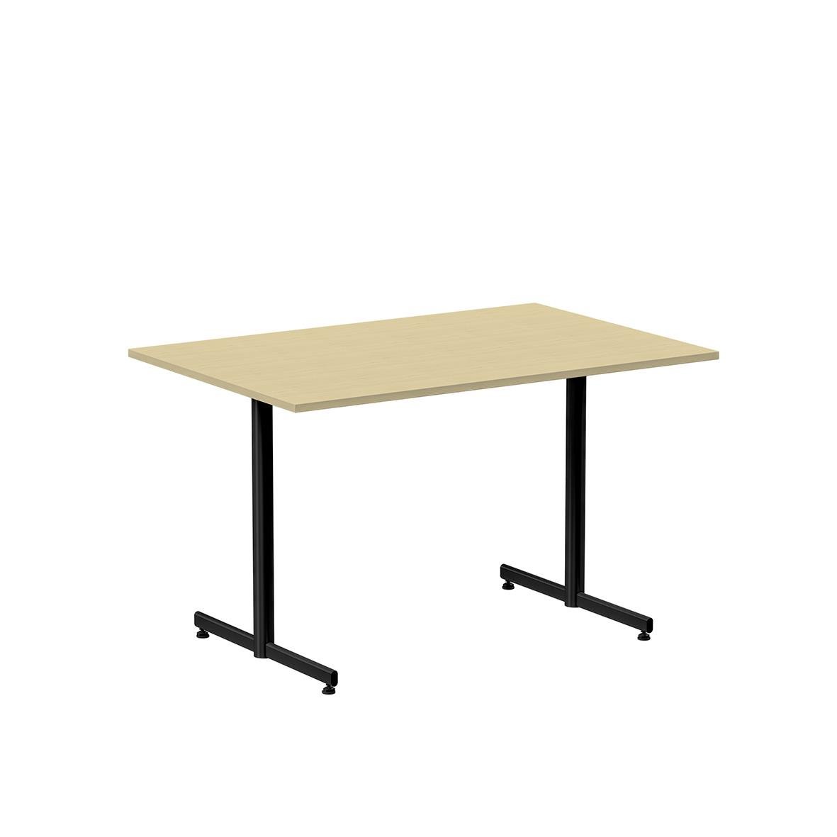 Cafébord Lanab T-stativ Björk/Svart 1200x800mm med beige bordsskiva och svarta stativ