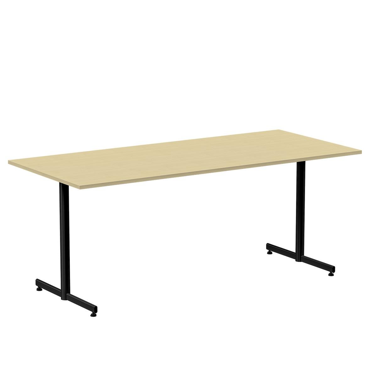 Cafébord Lanab T-stativ Björk/Svart 1800x800mm med beige yta och svarta stativ