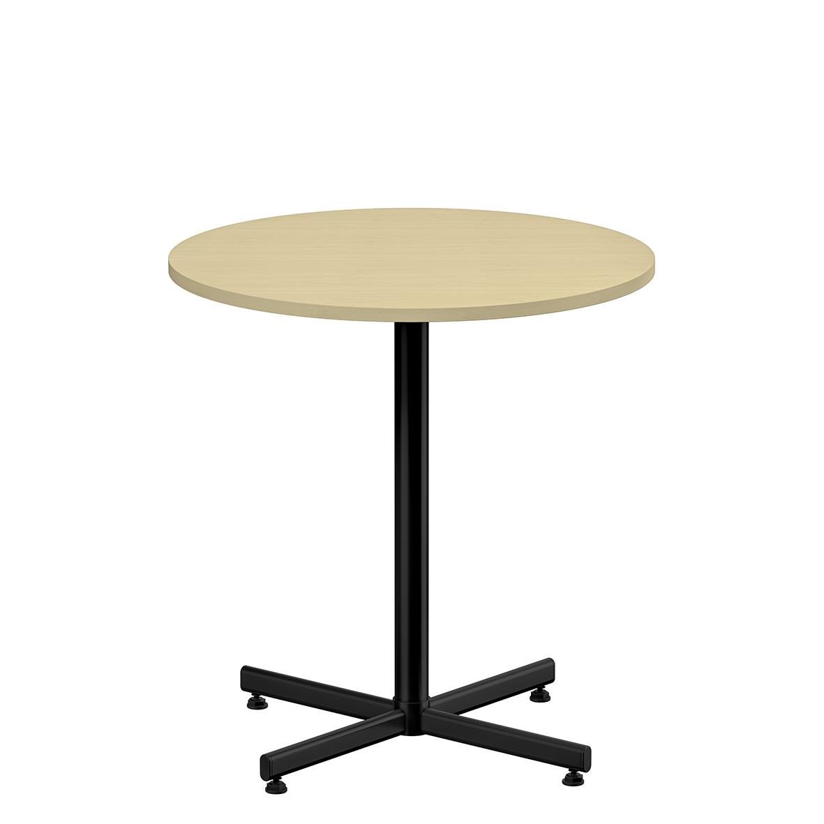 Cafébord med björkskiva och svart krysstativ, diameter 700 mm, höjd 720 mm