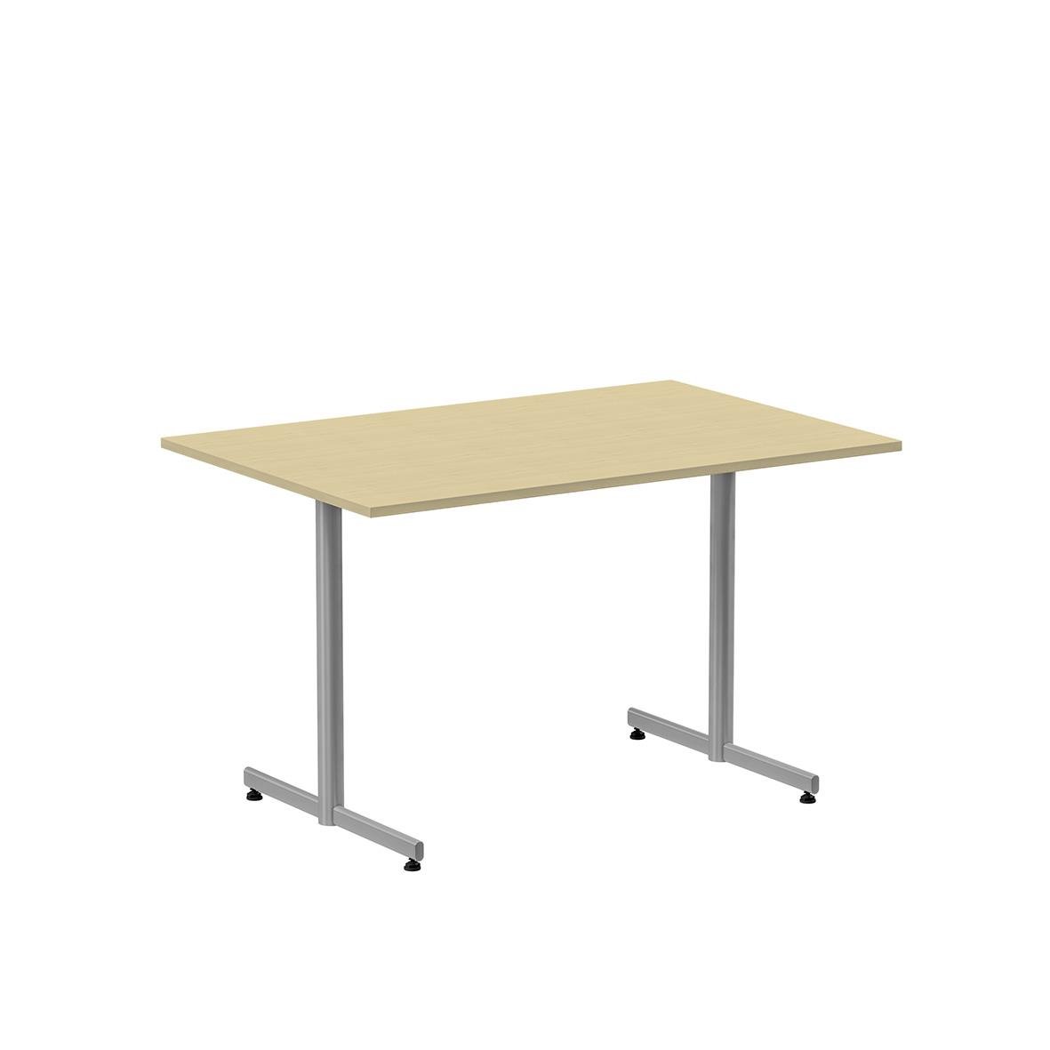 Cafébord Lanab T-stativ Björk/Silver 1200x800mm med ljus träskiva och silverfärgade stativ