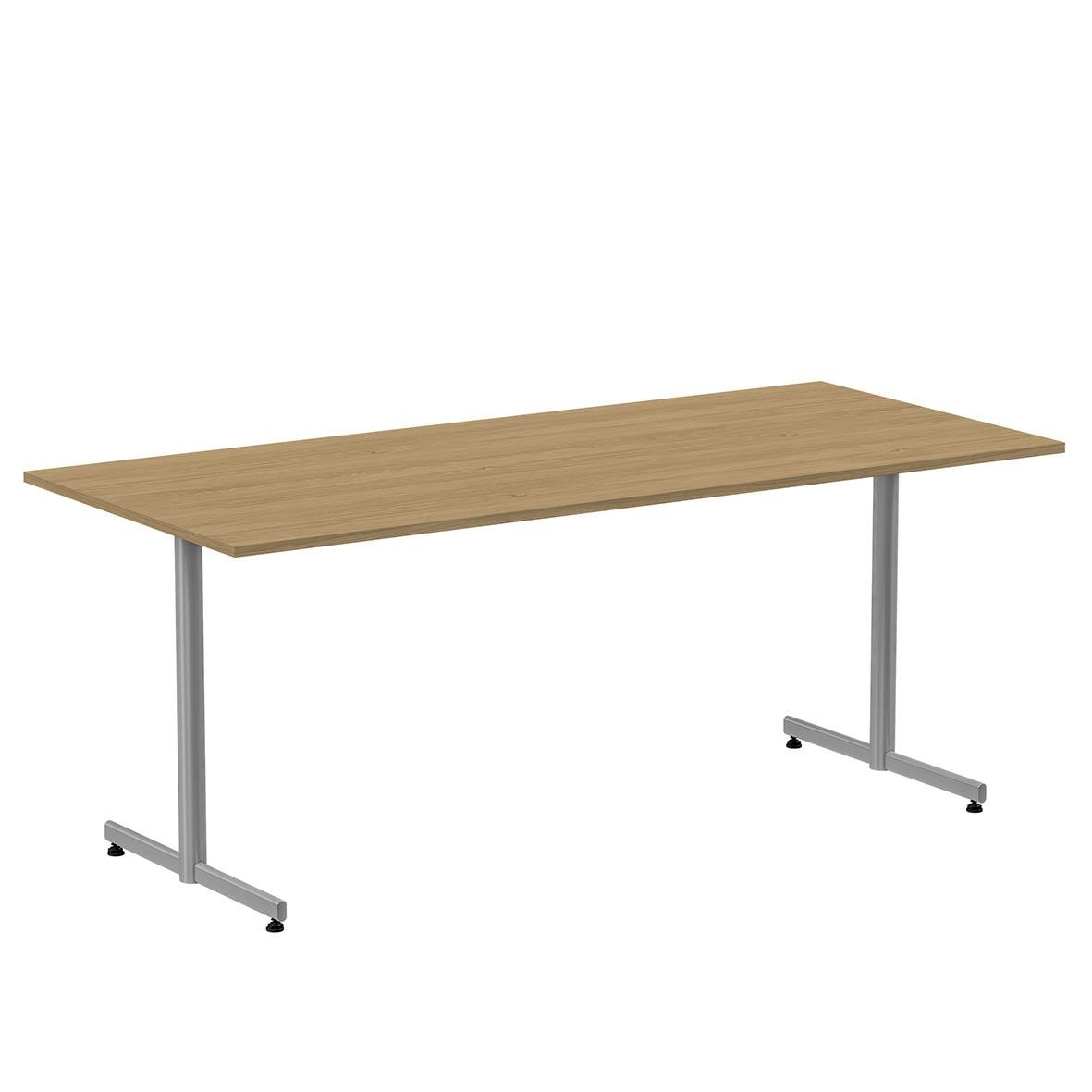 Cafébord Lanab T-stativ Ek/Silver 1800x800mm med trämönstrad yta och metallben