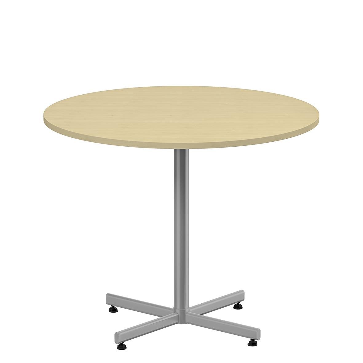 Cafébord med björkskiva och silverfärgad krysstativ, diameter 900 mm, höjd 720 mm