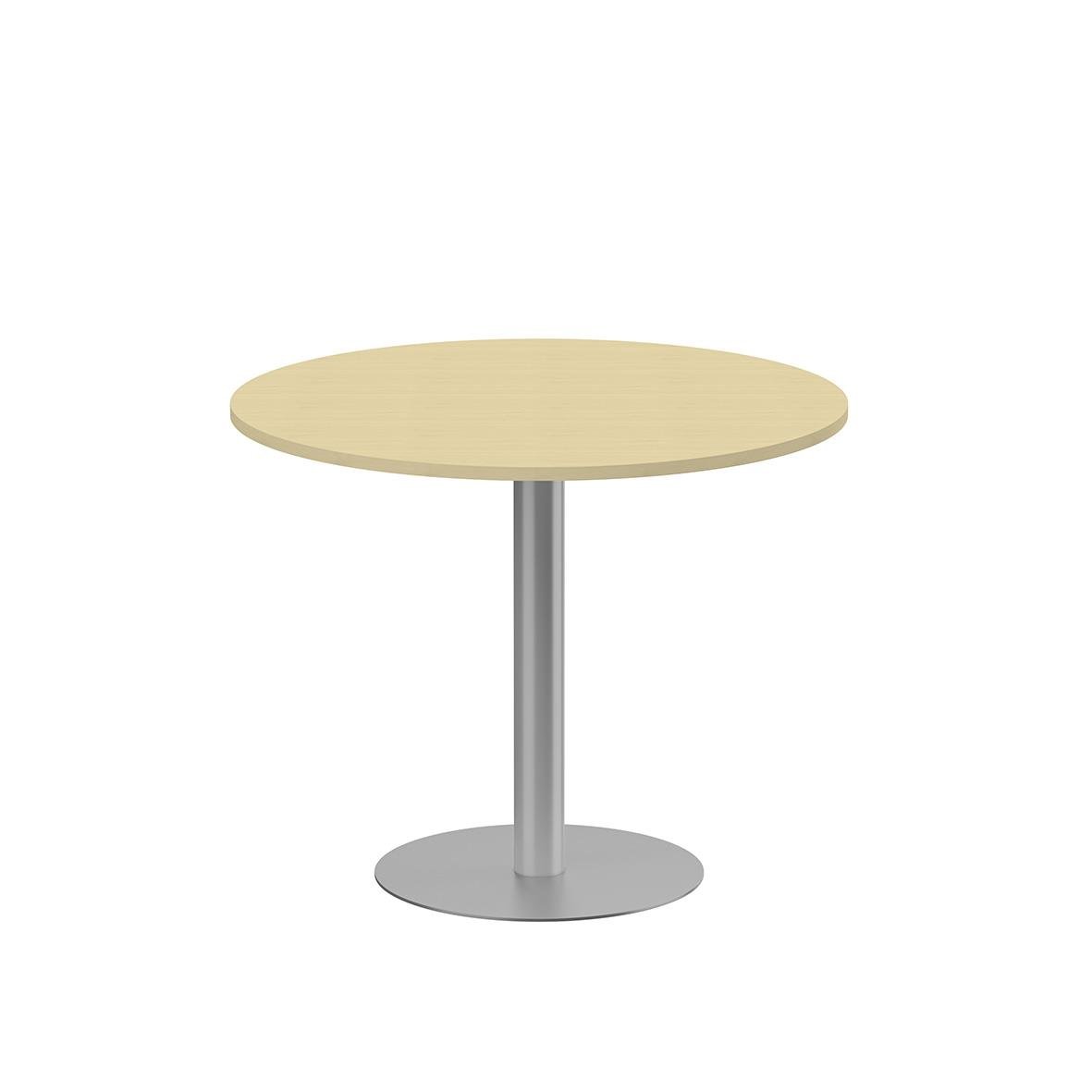 Pelarbord Lanab Björk/Silver med rund björkskiva och silverfärgad fot, diameter 900 mm, höjd 720 mm