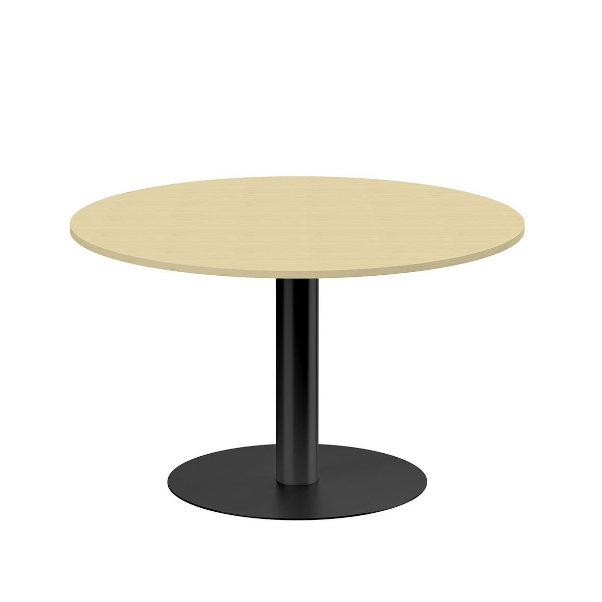 Runt pelarbord med björk-yttersida och svart underrede, diameter 1200 mm, höjd 720 mm