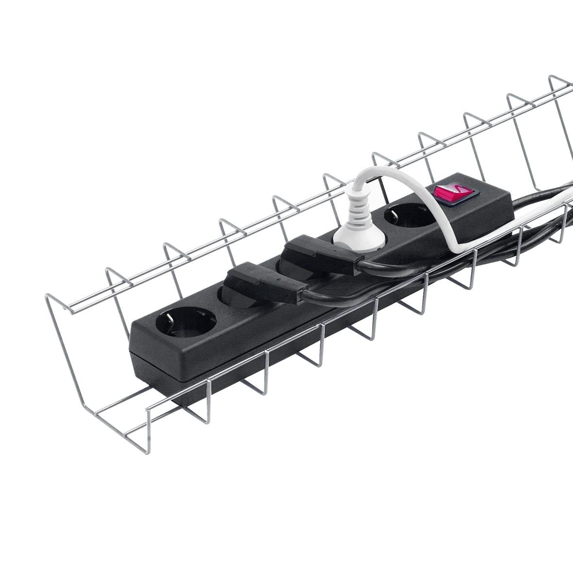 Kabelkorg Matting Silver 790x105x65mm med eluttag och sladdar