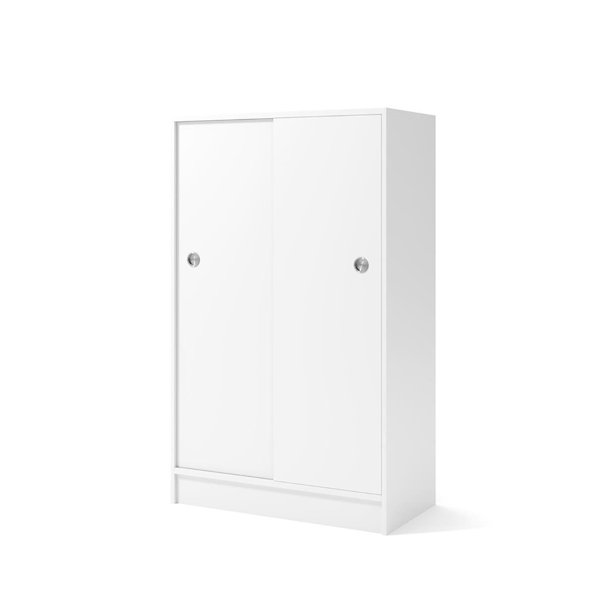 Vit förvaringsskåp med skjutdörrar och rundade handtag, mått 805x1325x415mm