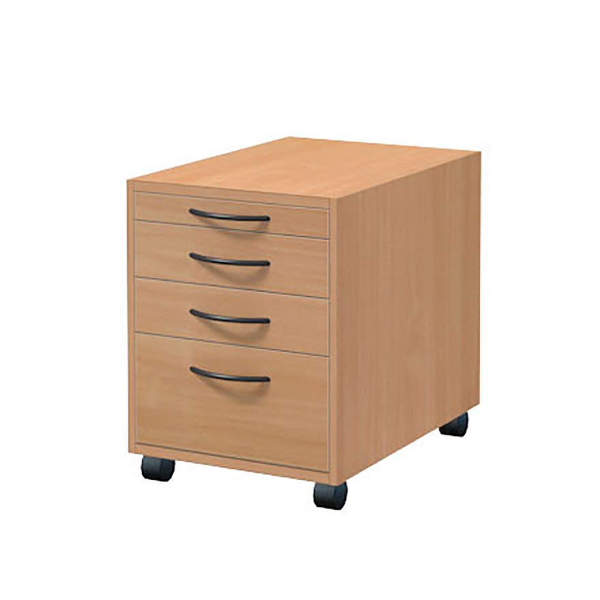 Liten träskåp med fyra lådor och hjul, mått 420x550x600mm