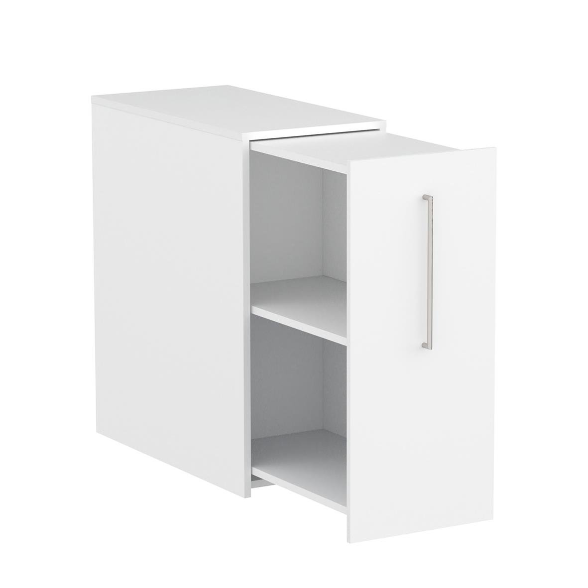 Vit sidoskåp med hyllor och handtag, mått 415x925x800mm