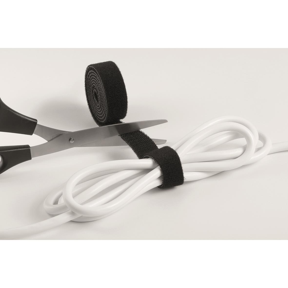 Svart kabelsamlare med svart klämma och vit kabel