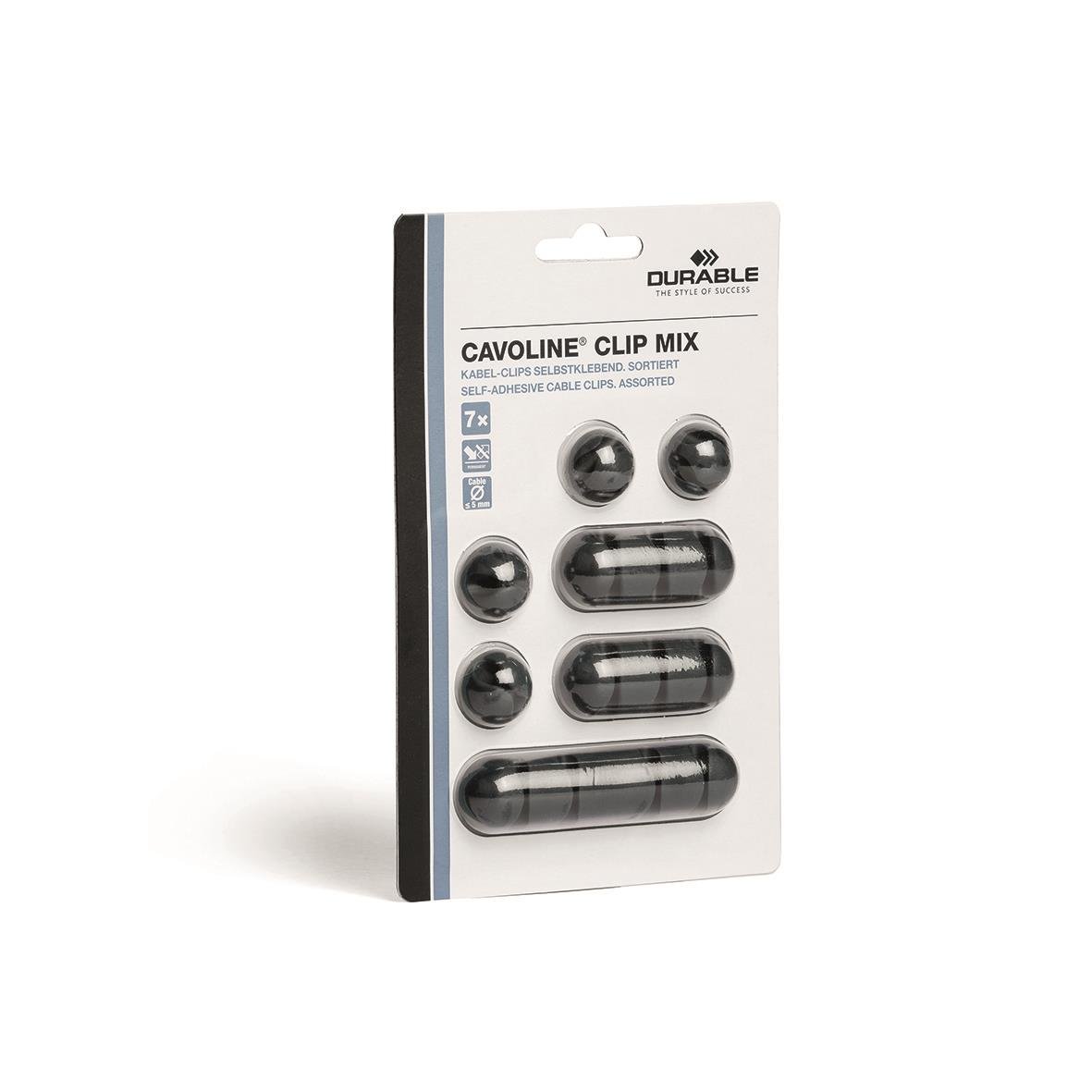 Självhäftande kabelklämmor i svart och grått från Durable Cavoline Clip Mix