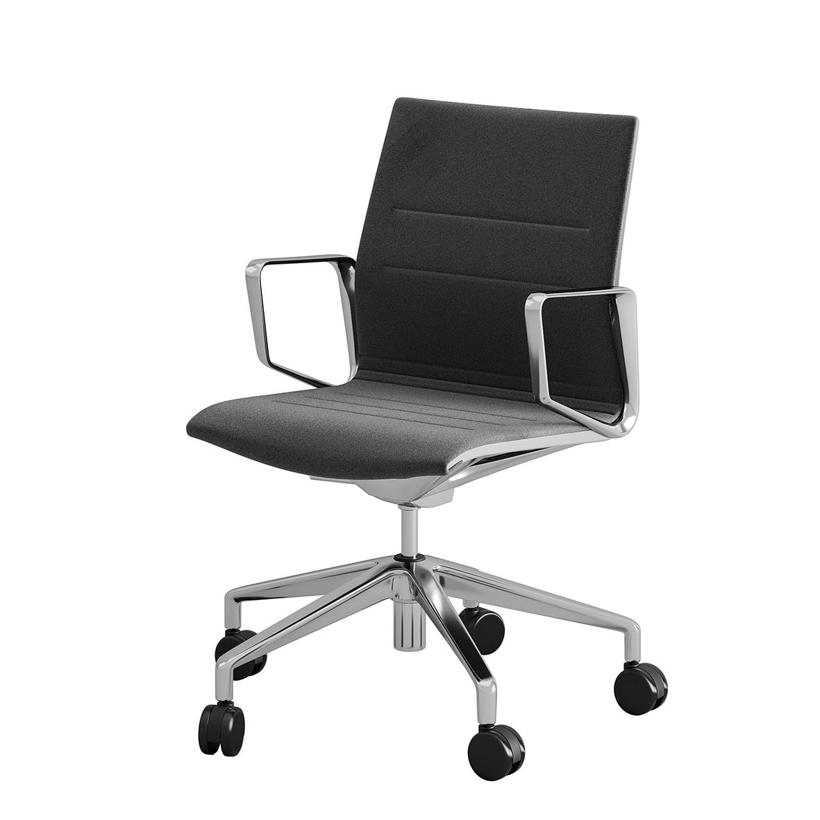 Konferensstol styrelse mörkgrå med armstöd och hjul