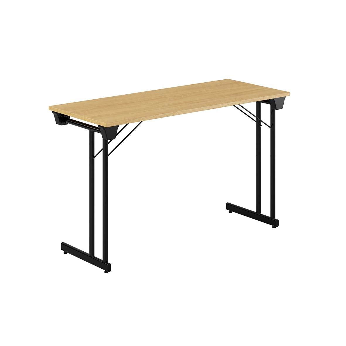 Fällbart konferensbord med ek-ytor och svarta ben, 1200x500 mm, lätt att fälla ihop